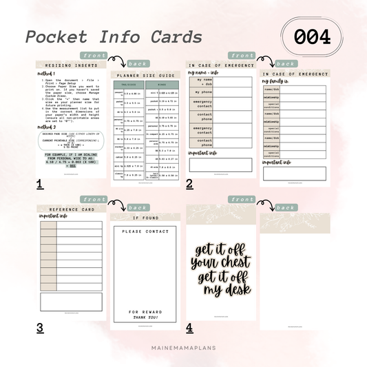 004: Printable Planner Info Cards