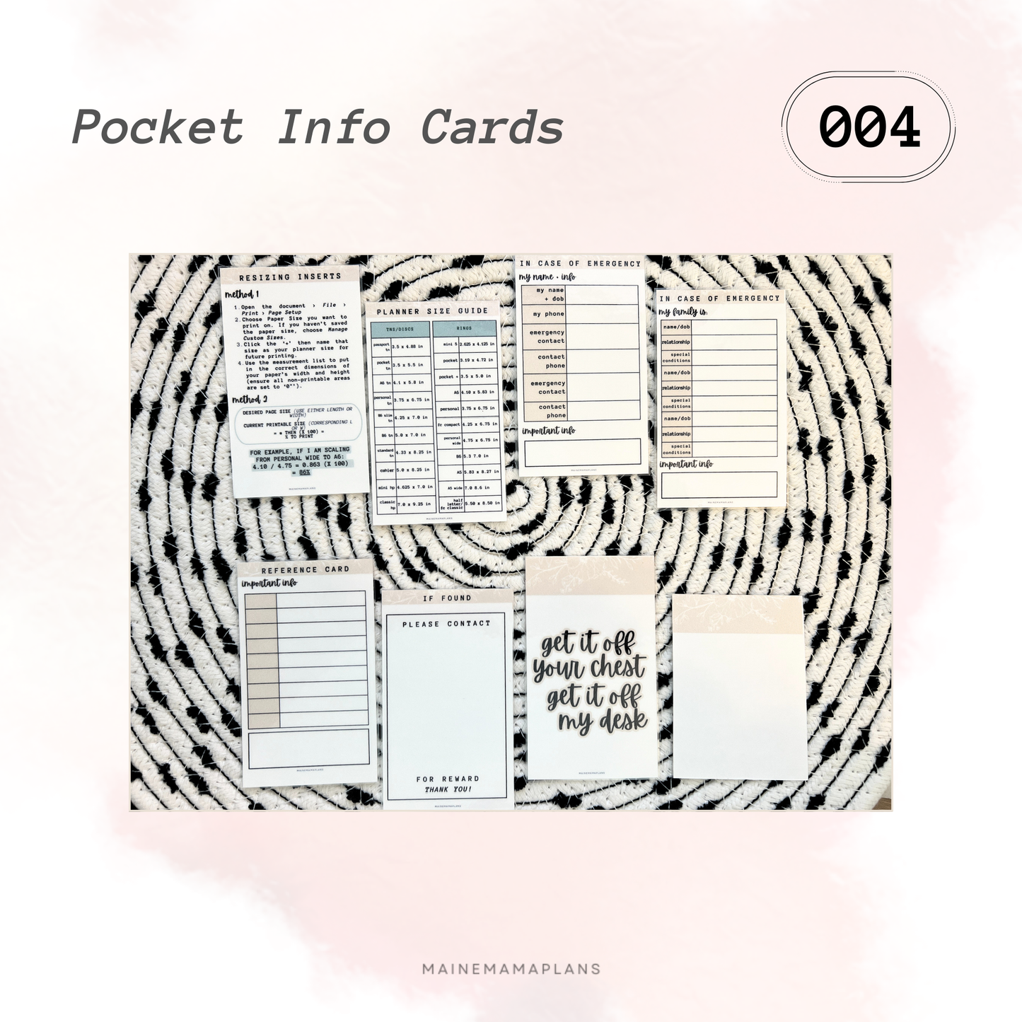 004: Printable Planner Info Cards