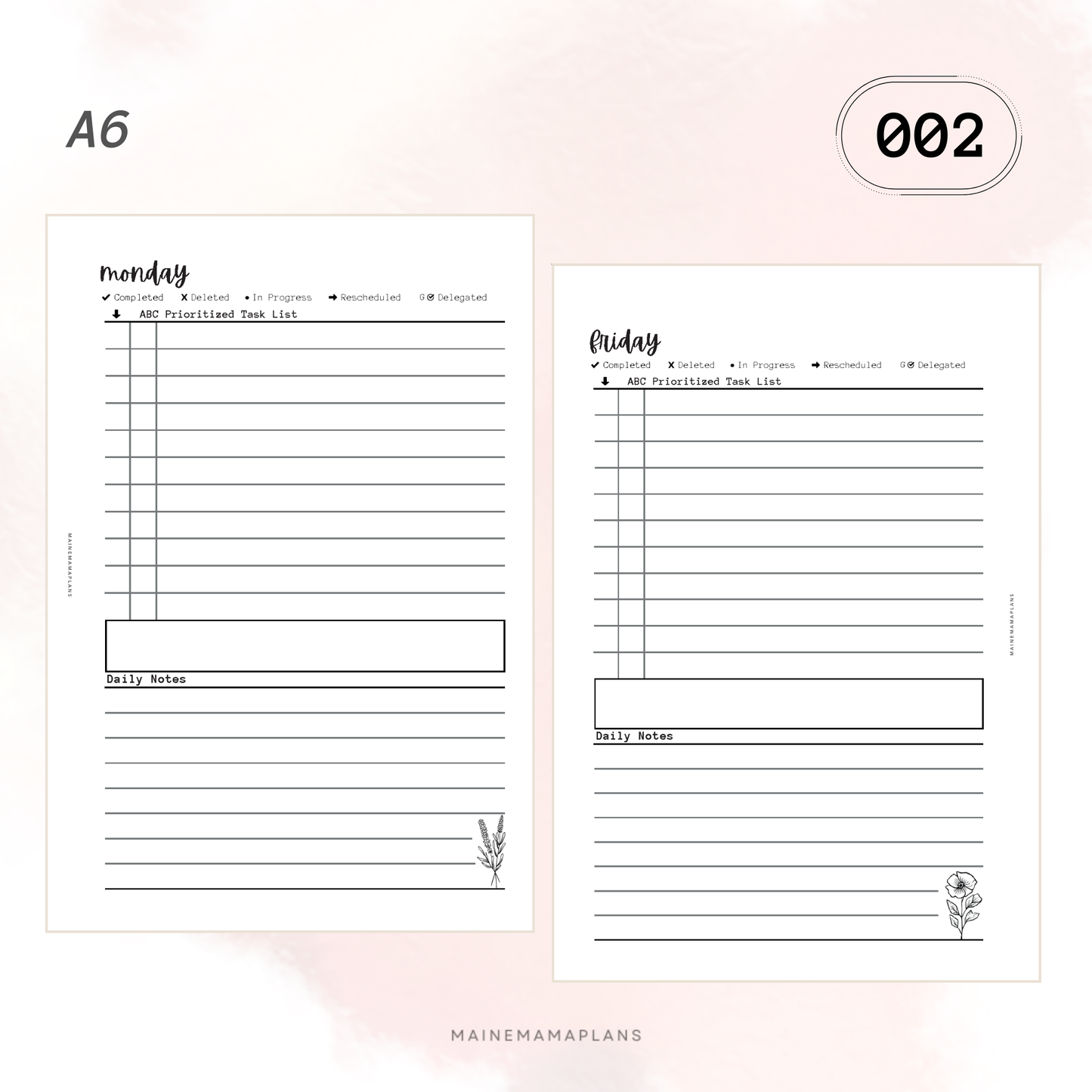 002: Undated Daily w/Day Labels Only (No Schedule) - Do1P