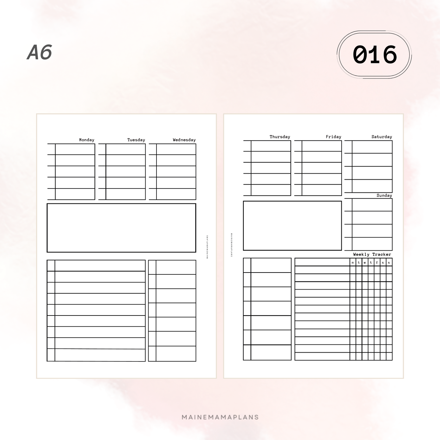 016: Week on 2 Pages (Lined) with Weekly Tracker