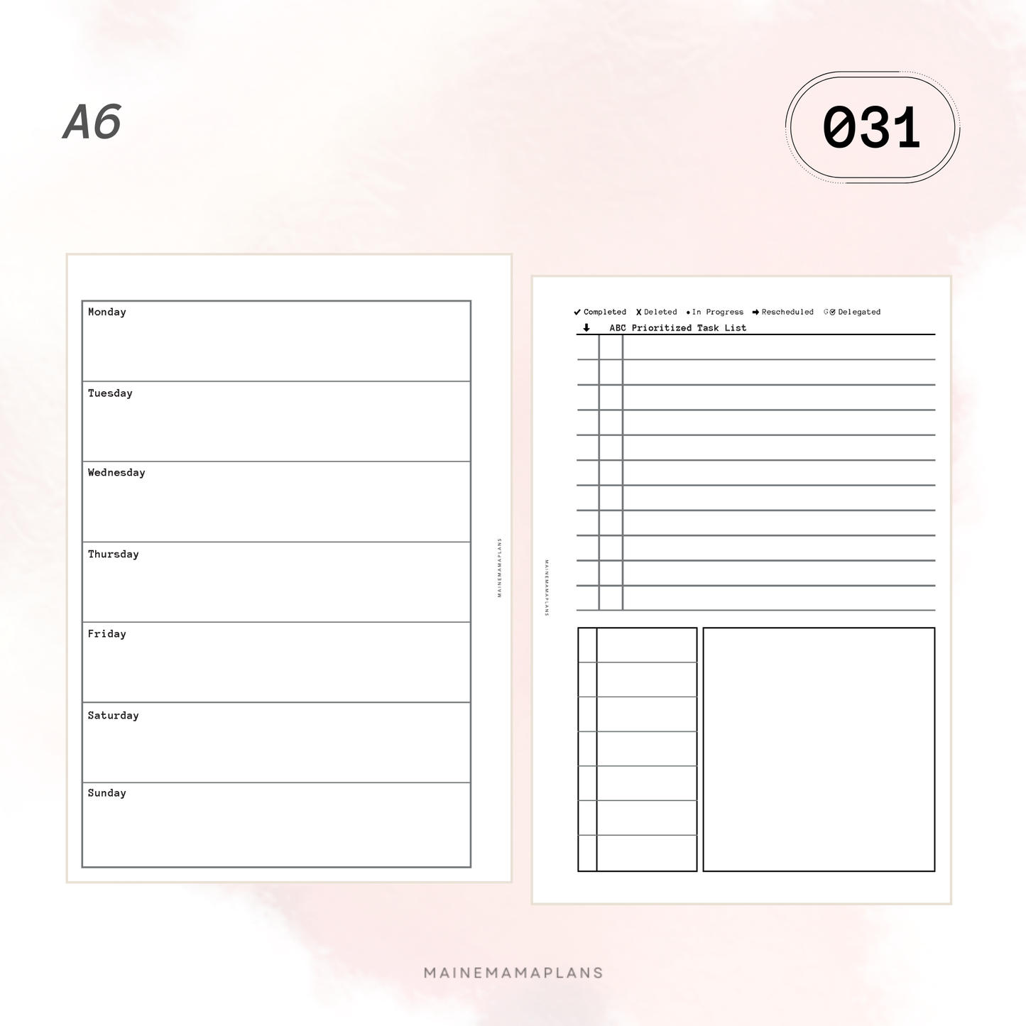 031: Traveler's Horizontal Week on 2 Pages Inserts