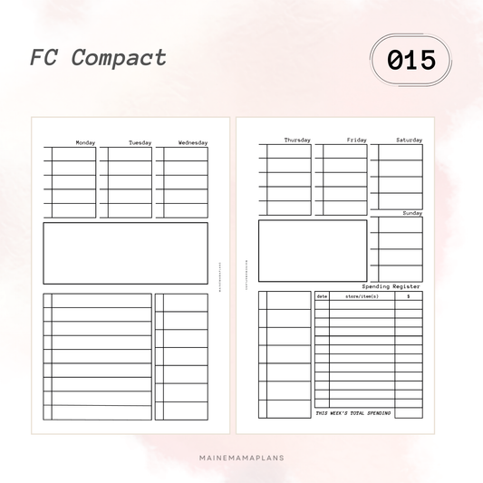 015: Week on 2 Pages (Lined) with Spending Register