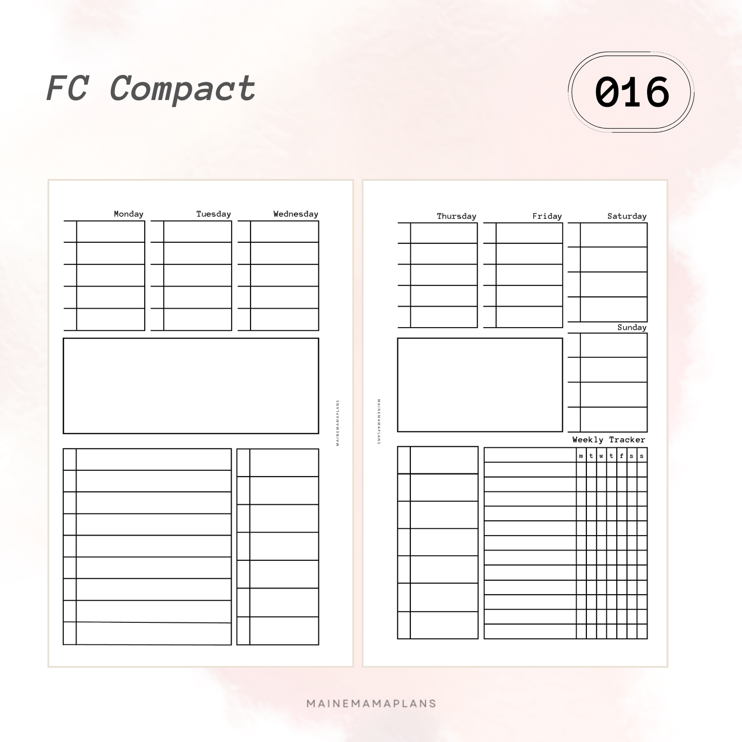 016: Week on 2 Pages (Lined) with Weekly Tracker