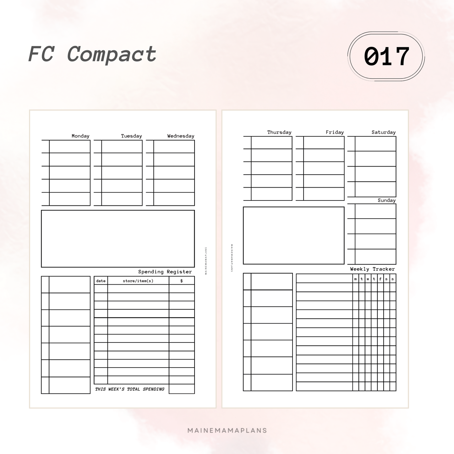 017: Week on 2 Pages (Lined) with Weekly AND Spending Trackers