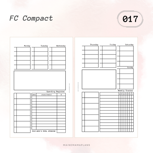 017: Week on 2 Pages (Lined) with Weekly AND Spending Trackers