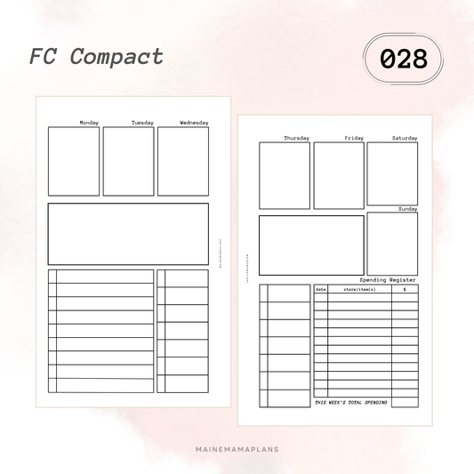 028: Week on 2 Pages (Blank) with Spending Register