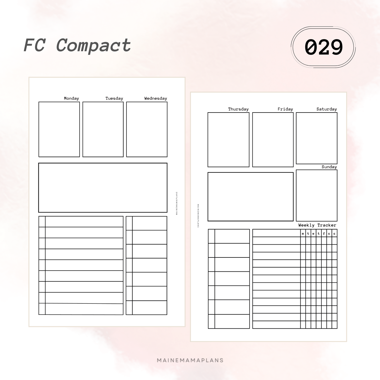 029: Week on 2 Pages (Blank) with Weekly Tracker
