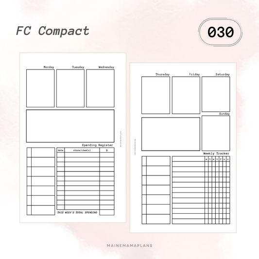 030: Week on 2 Pages (Blank) with Weekly AND Spending Trackers