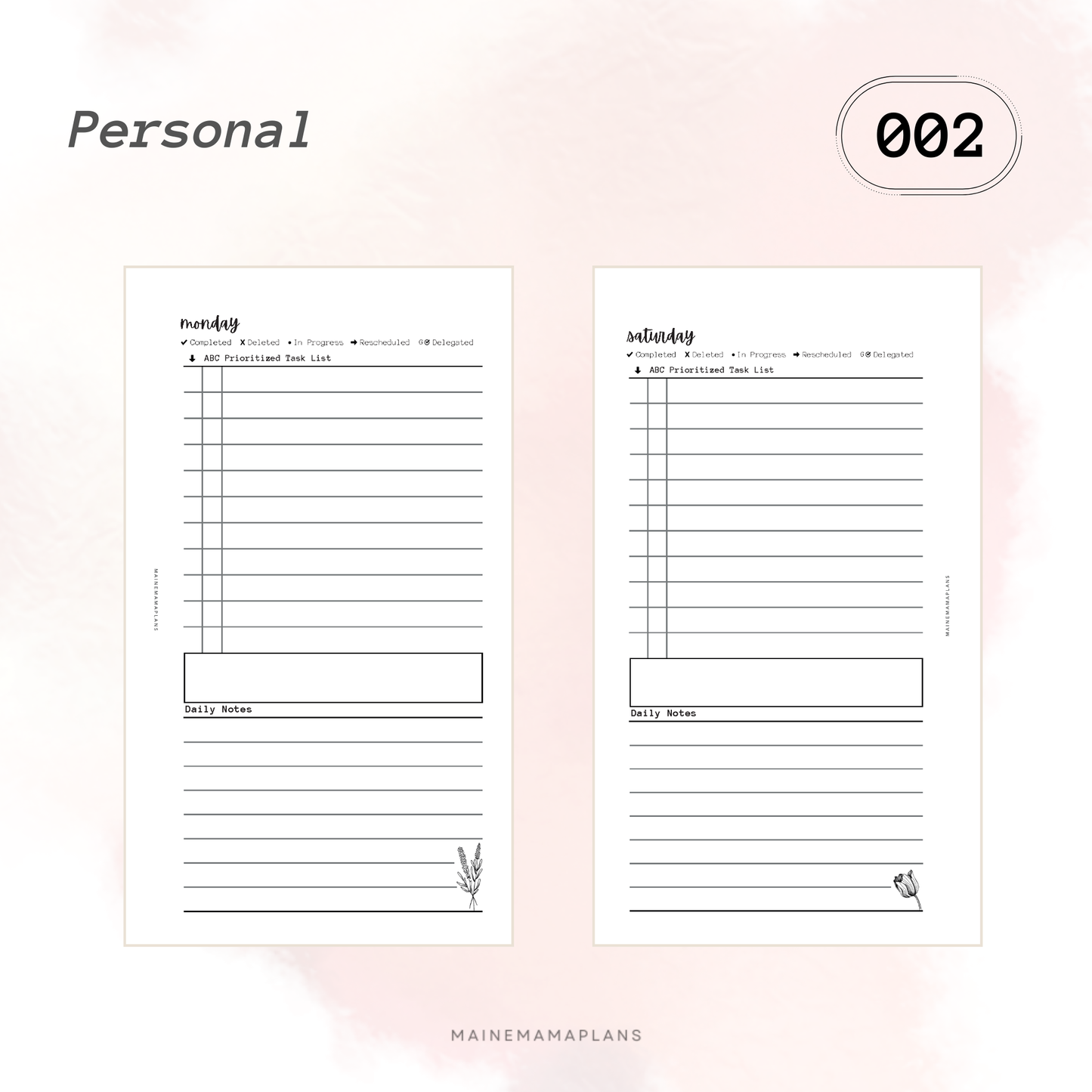 002: Undated Daily w/Day Labels Only (No Schedule) - Do1P