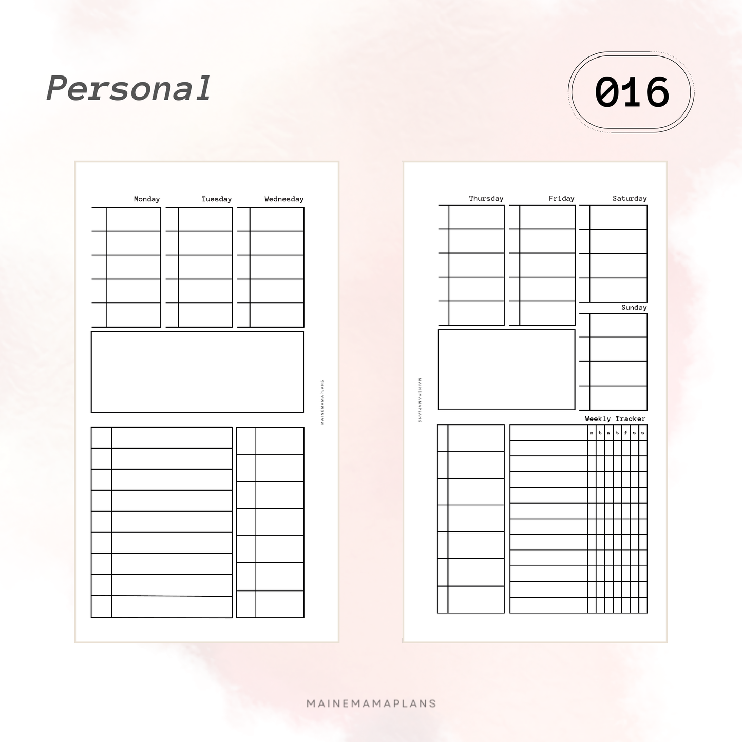 016: Week on 2 Pages (Lined) with Weekly Tracker