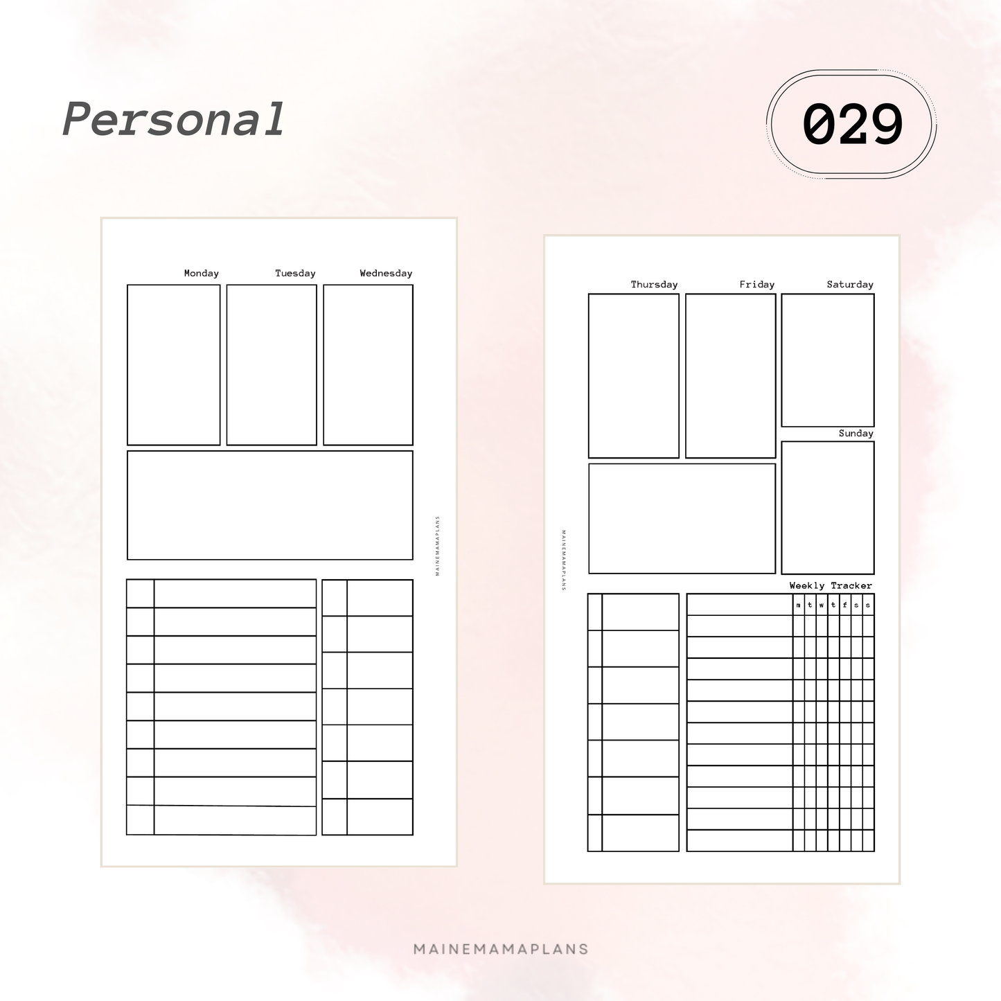 029: Week on 2 Pages (Blank) with Weekly Tracker