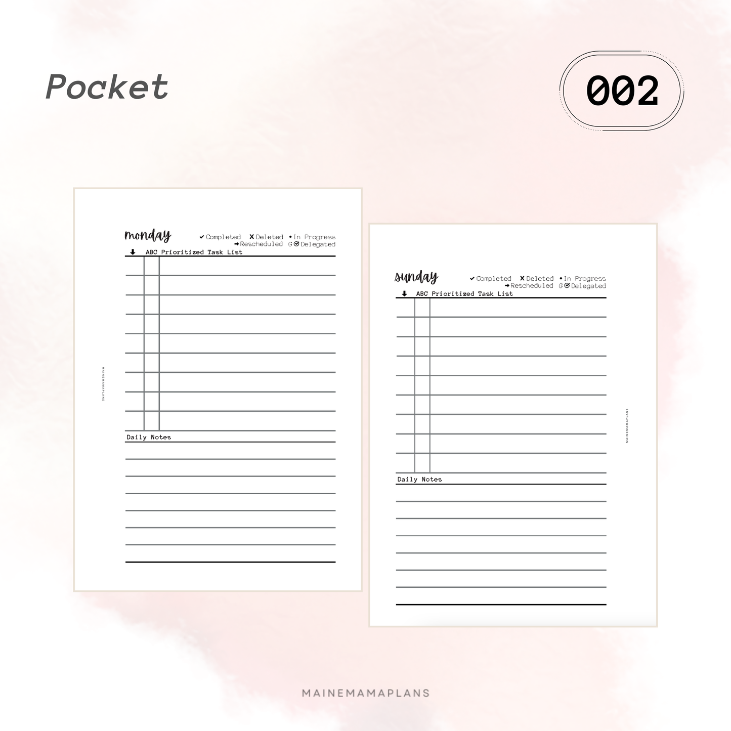 002: Undated Daily w/Day Labels Only (No Schedule) - Do1P