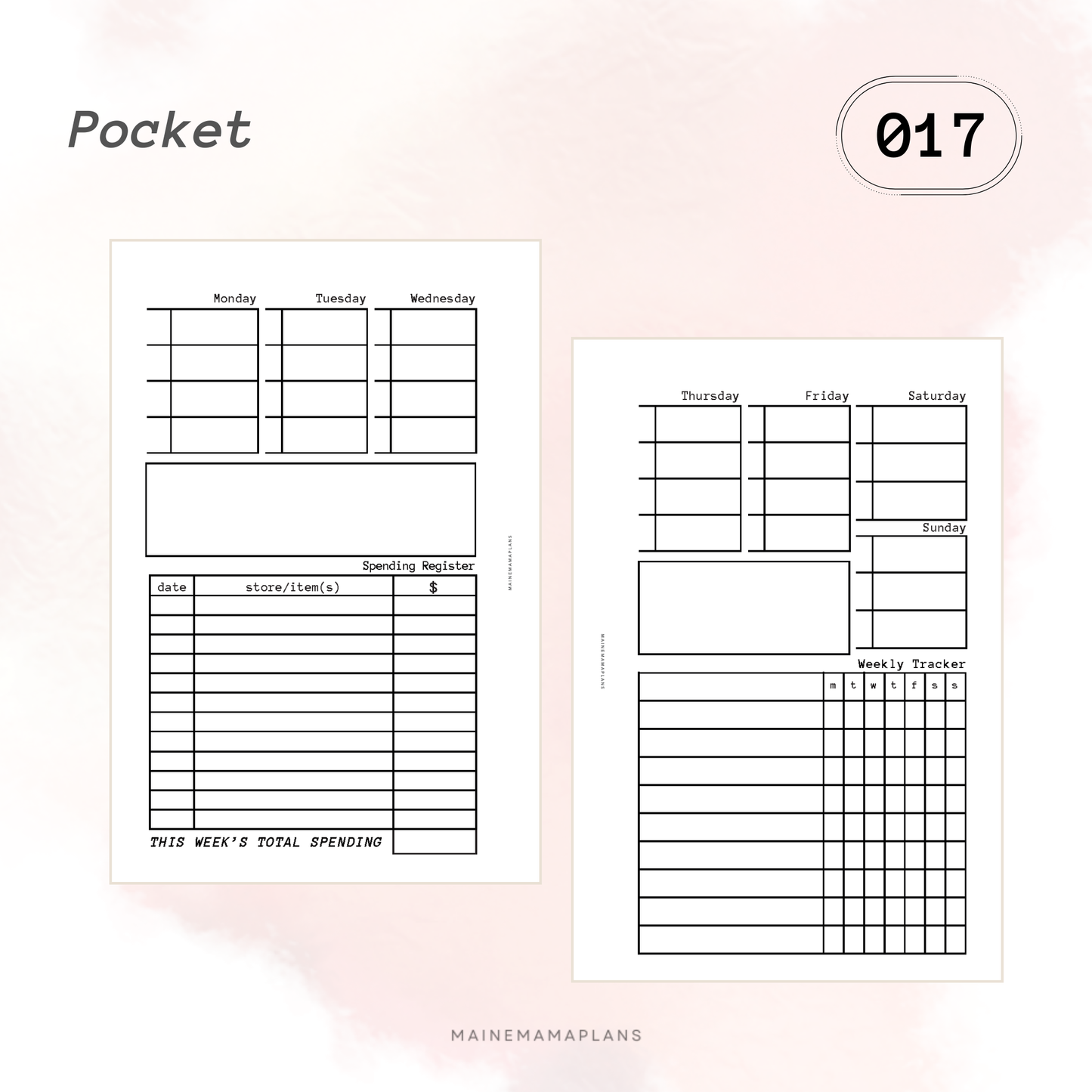 017: Week on 2 Pages (Lined) with Weekly AND Spending Trackers