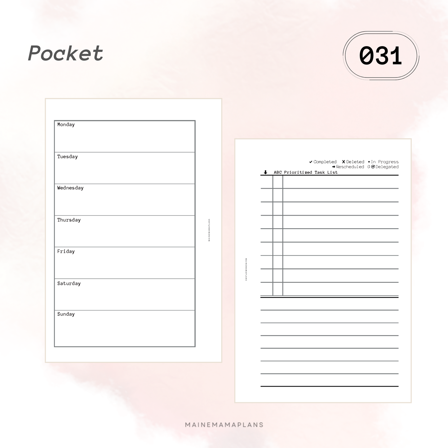031: Traveler's Horizontal Week on 2 Pages Inserts