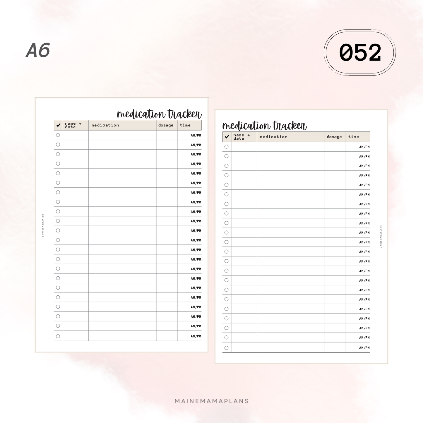 052: Medication Tracker Insert
