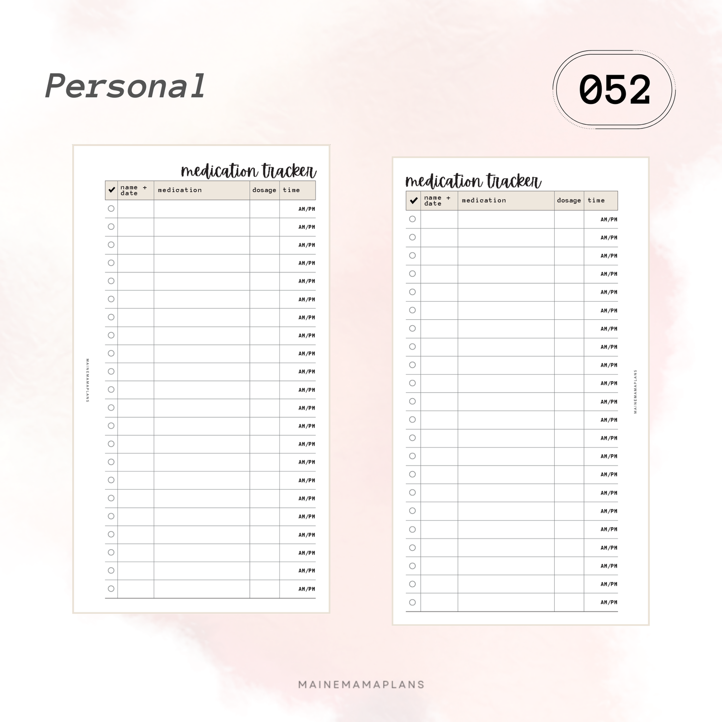 052: Medication Tracker Insert
