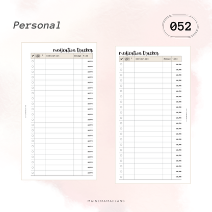 052: Medication Tracker Insert