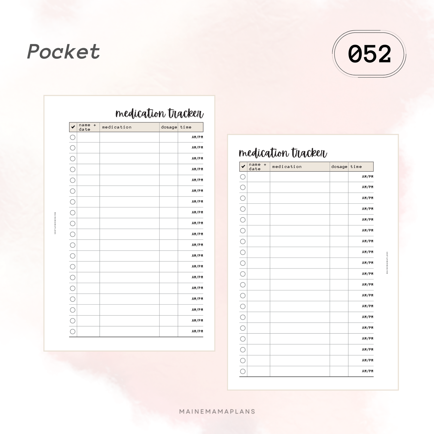 052: Medication Tracker Insert